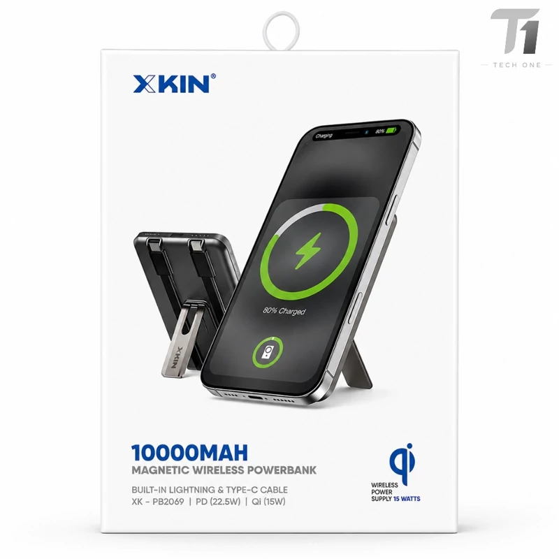 پاوربانک مگنتی وایرلس XKIN مدلXK-pb2068ظرفیت 10000میلی آمپر ساعت