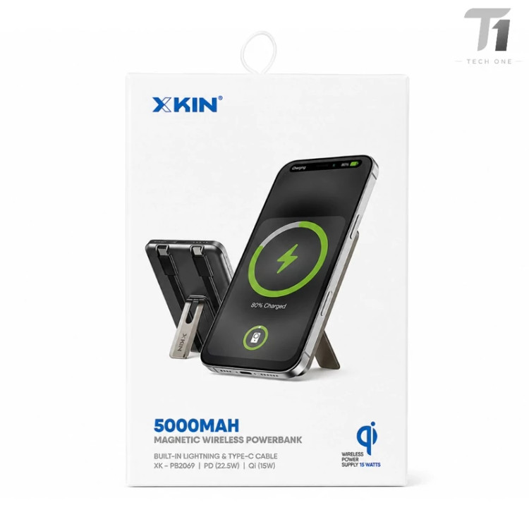 پاوربانک مگنتی بیسیم XKiN مدلXK-PB2069ظرفیت 5000میلی امپر ساعت